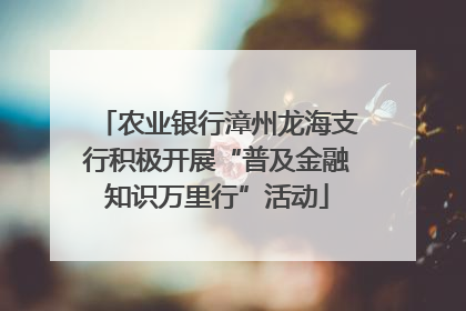 农业银行漳州龙海支行积极开展“普及金融知识万里行”活动