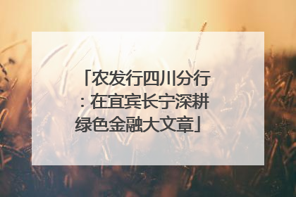 农发行四川分行：在宜宾长宁深耕绿色金融大文章