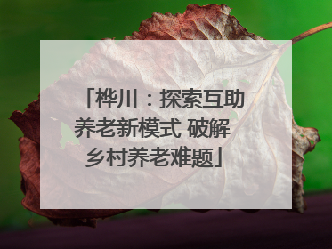 桦川：探索互助养老新模式 破解乡村养老难题